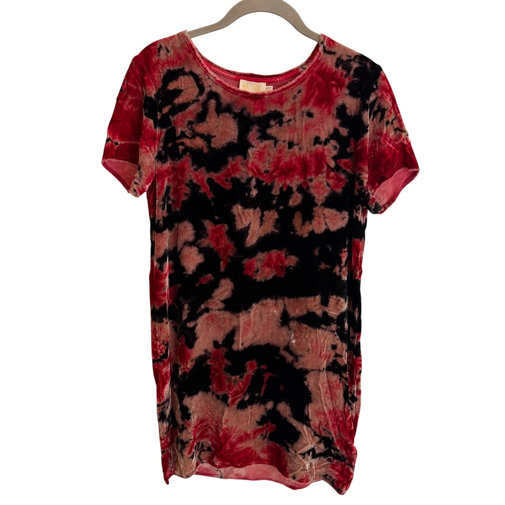 Nation LTD Red Luxe Charlotte Velvet Burnout Silk Mini Shift Dress XS Tie Dye